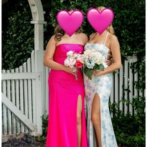 Pink Strapless Gown with Slit